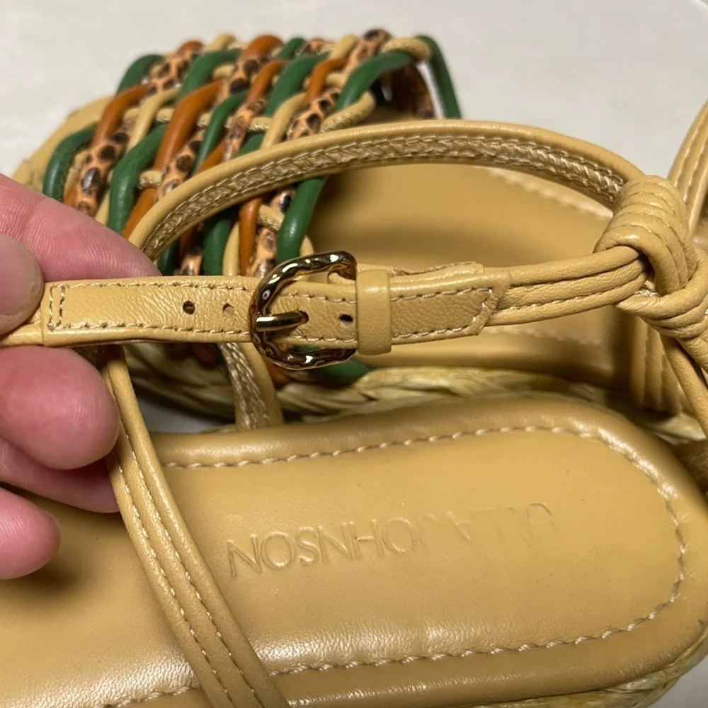 ULLA JOHNSON Ada Woven platform sandals. Multicolor woven leather